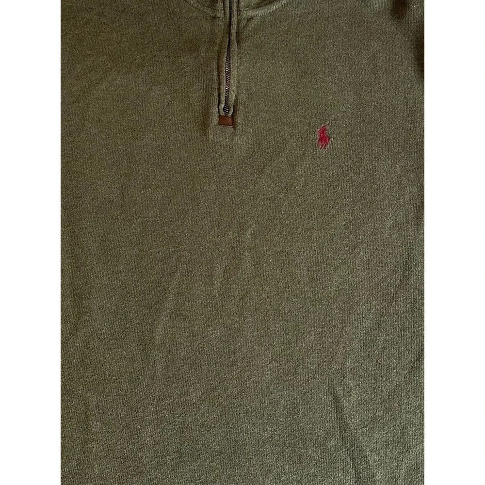 Polo Ralph Lauren Quarter Zip Pullover Mens L Olive Green Cotton Logo EUC